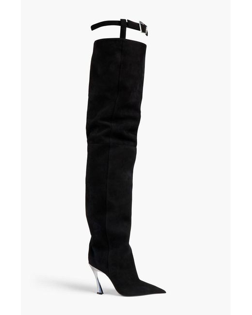Mugler Black Suede Thigh Boots
