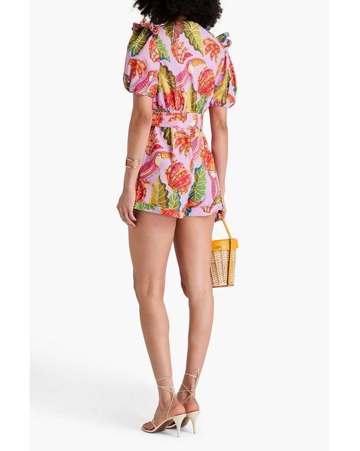 Farm Rio Red Belted Printed Cotton-poplin Playsuit