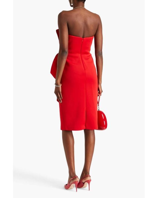 Badgley Mischka Red Strapless Bow-detailed Scuba Dress