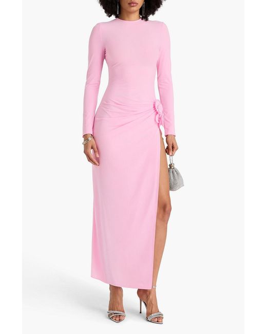 Magda Butrym Pink Floral-appliquéd Draped Jersey Maxi Dress