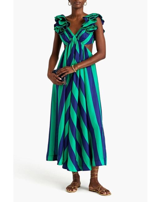Zimmermann Green Ruffled Striped Silk-satin Maxi Dress