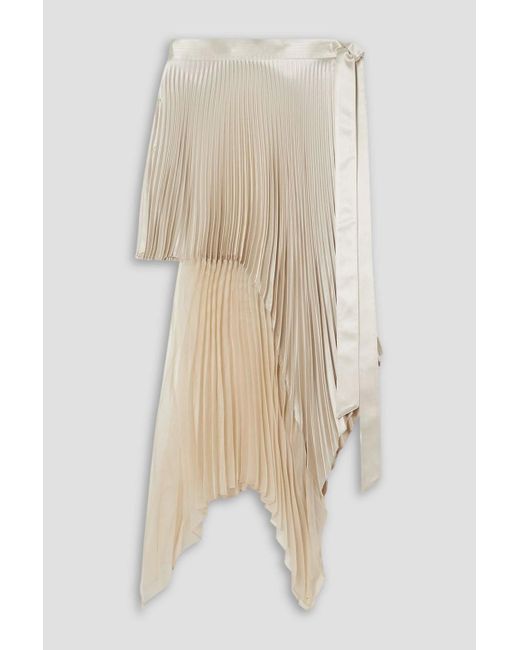 Peter Do Natural Asymmetric Pleated Silk-satin And Chiffon Midi Wrap Skirt
