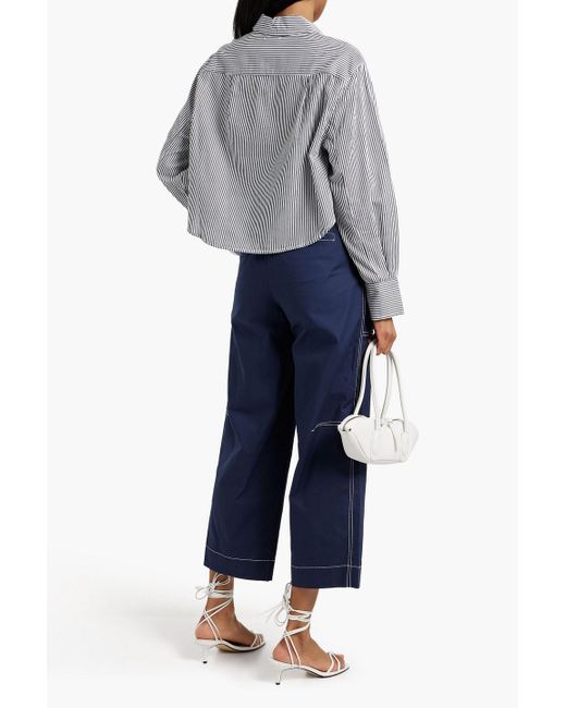Jonathan Simkhai Blue Kairi Cropped Belted Cotton-blend Canvas Wide-leg Pants