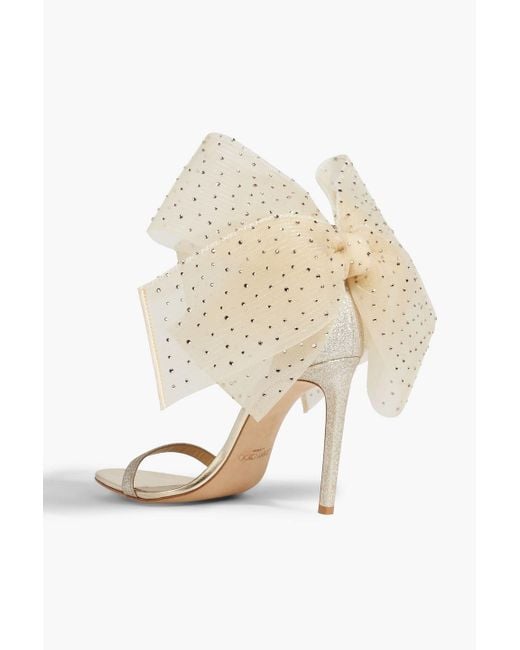 Jimmy Choo White Aveline 100 Bow-detailed Glittered Woven Sandals