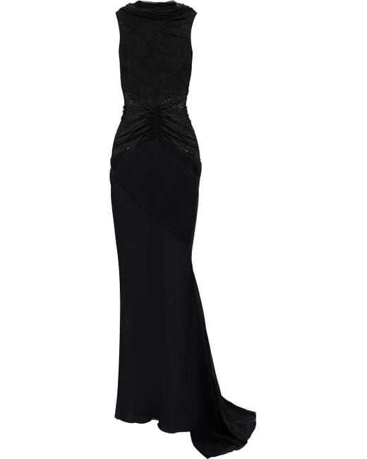 Rick Owens Black Dustulator Ruched Draped Stretch-mesh Gown