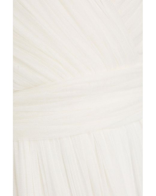 Rhea Costa White Wrap-Effect Silk-Tulle Gown