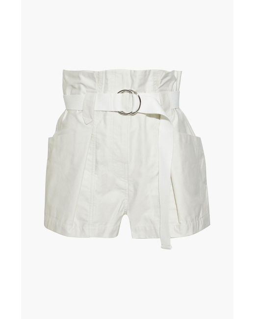 IRO White Bordina Belted Pleated Cotton-twill Shorts