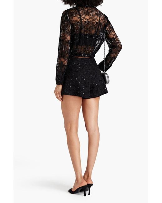 Maje Black Sequin-embellished Tweed Shorts