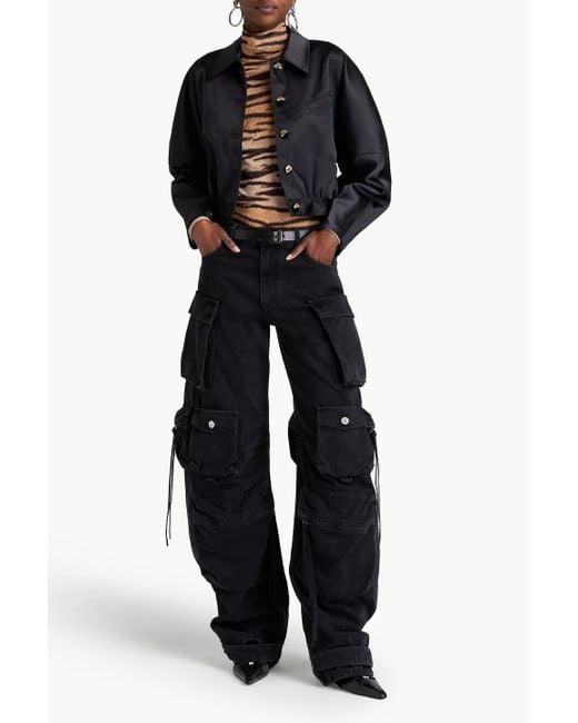 Ganni Black Cropped Satin Jacket