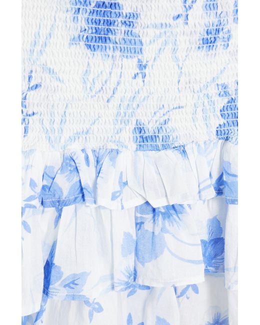 LoveShackFancy Blue Palani Asymmetric Floral-print Cotton-voile Skirt