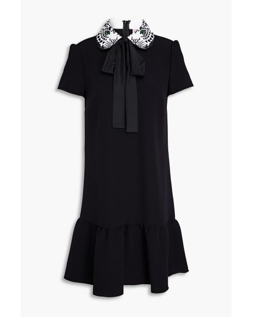 RED Valentino Black Pussy-bow Embroidered Crepe Mini Dress