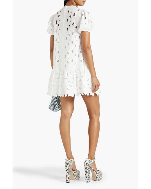 RED Valentino White Laser-cut Embroidered Cotton-blend Poplin Mini Dress