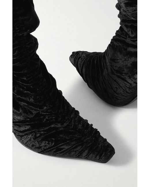 Jimmy Choo Black Lotta 100 Ruched Crushed-Velvet Over-The-Knee Boots