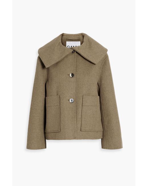 Ganni Green Wool-Blend Felt Jacket