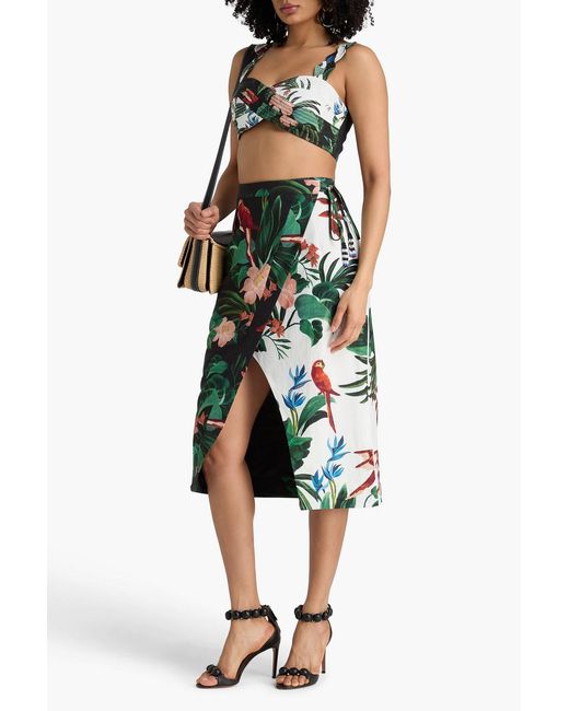 Farm Rio Blue Floral-print Linen-blend Bra Top