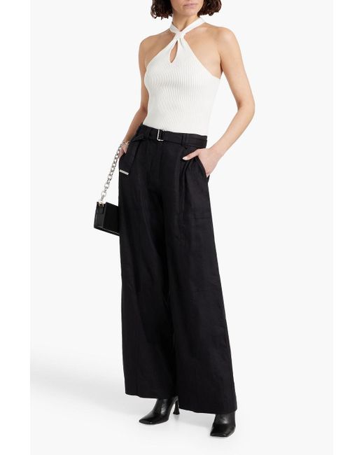 Jonathan Simkhai Black Amaya hose mit weitem bein aus einer leinenmischung mit gürtel