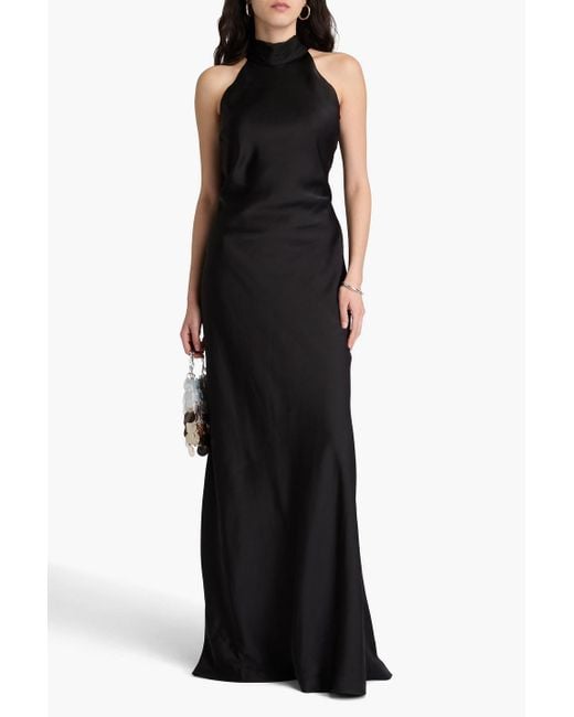 Halston Heritage Black Speranza Draped Chiffon And Satin Gown