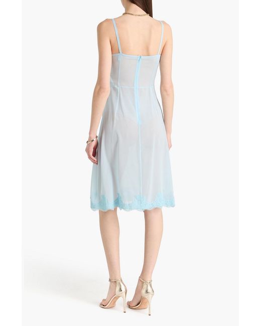 Dolce & Gabbana Blue Embellished Lace-trimmed Silk-blend Crepe De Chine Slip Dress