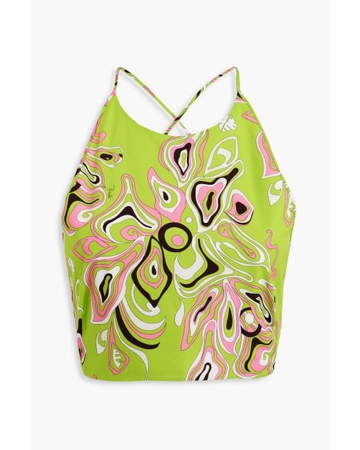 Emilio Pucci Green Cropped Printed Cotton Top
