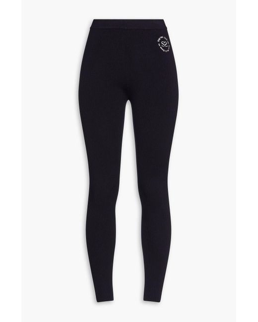 Sandro Blue Mexique Logo-embroidered Ribbed Jersey leggings