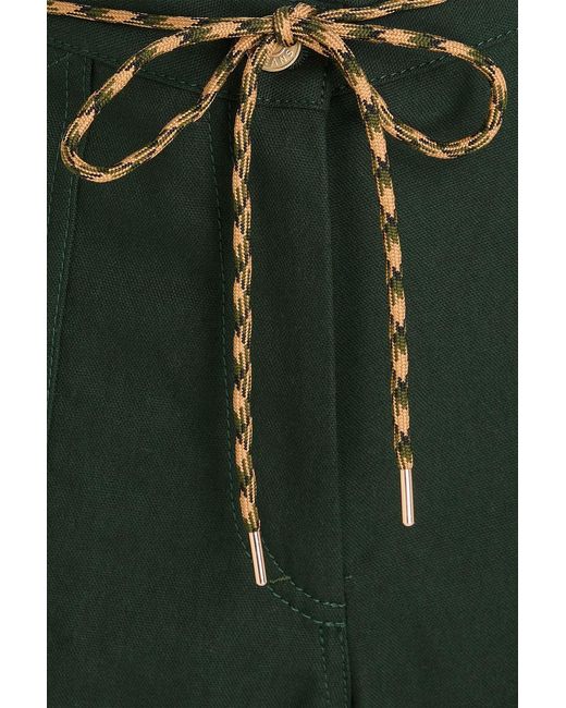 Sandro Green Belted Cotton-Canvas Shorts