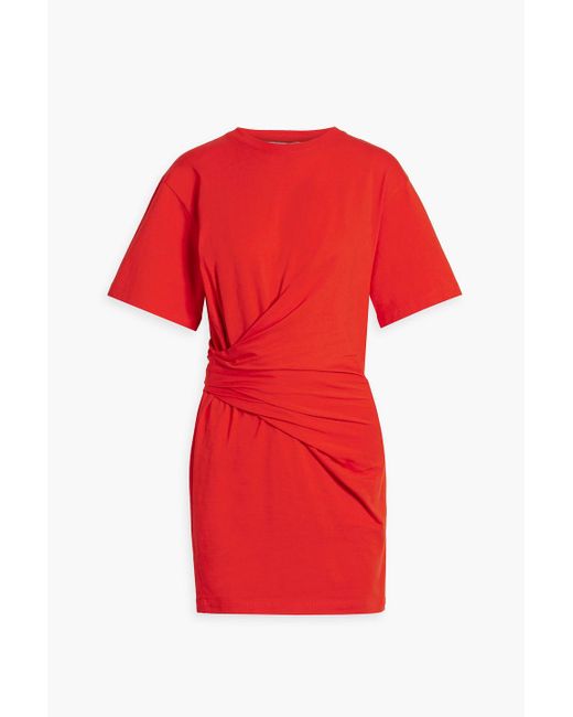 FRAME Red Draped Cotton-jersey Mini Dress