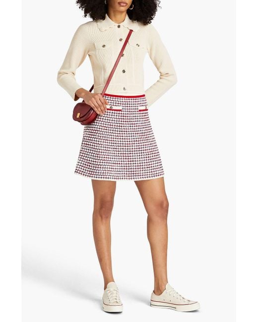 Sandro Red Button-embellished Tweed Mini Skirt