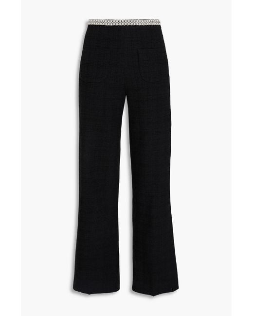 Sandro Black Embellished Cotton-blend Tweed Wide-leg Pants
