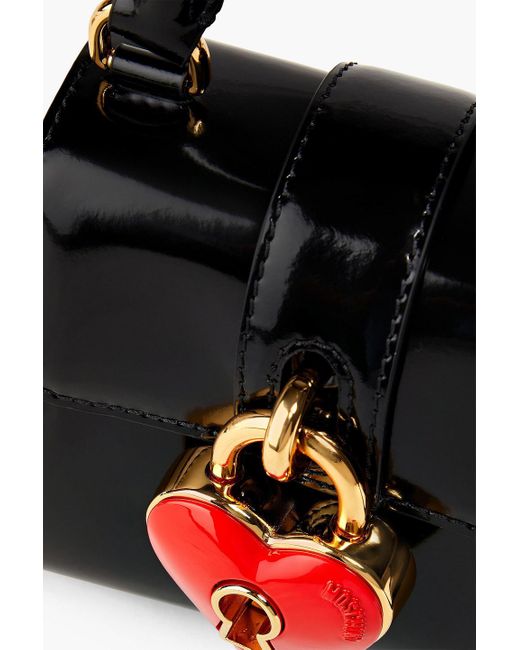 Moschino Black Heart lock tote bag aus lackleder