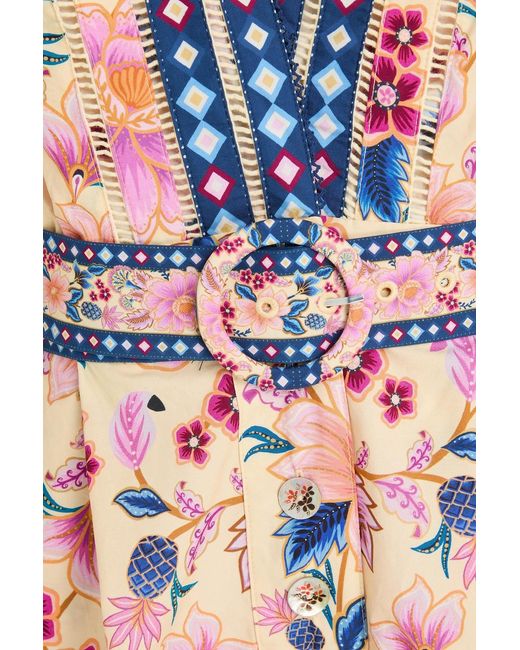 Farm Rio Pink Belted Floral-print Cotton Playsut