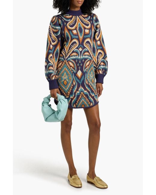 Farm Rio Blue Jacquard-Knit Mini Dress