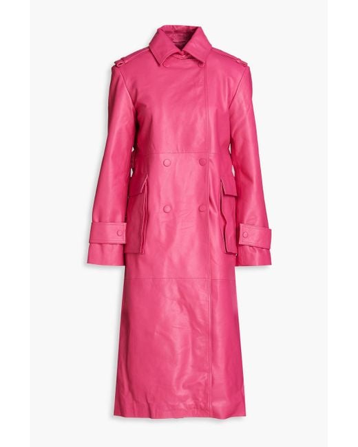 REMAIN Birger Christensen Pink Pirene Double-breasted Leather Coat