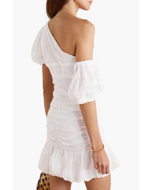 Isabel Marant White Lecia One-shoulder Ruched Cotton-voile Mini Dress