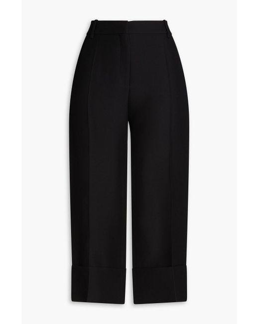 Valentino Garavani Black Cropped Wool And Silk-blend Crepe Straight-leg Pants