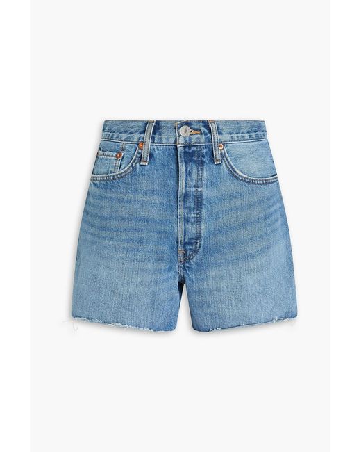Re/done Blue 90S Frayed Denim Shorts