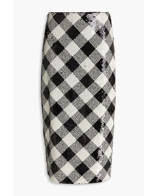 Veronica Beard Gray Allora Checked Sequined Crepe Midi Skirt