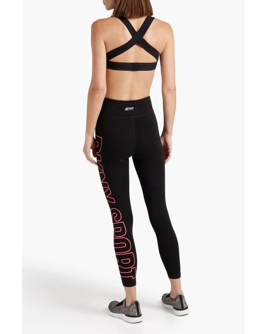 DKNY Black Cropped Printed Stretch-cotton Jersey leggings