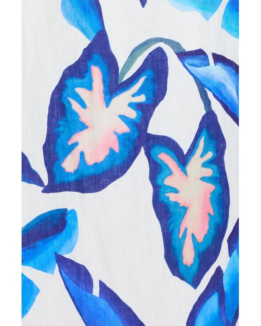 Farm Rio Blue Lace-Up Printed Linen Maxi Dress