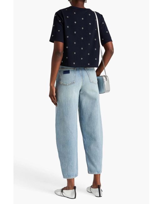 Veronica Beard Blue Sebastian Eyelet-Embellished Cotton-Jersey T-Shirt