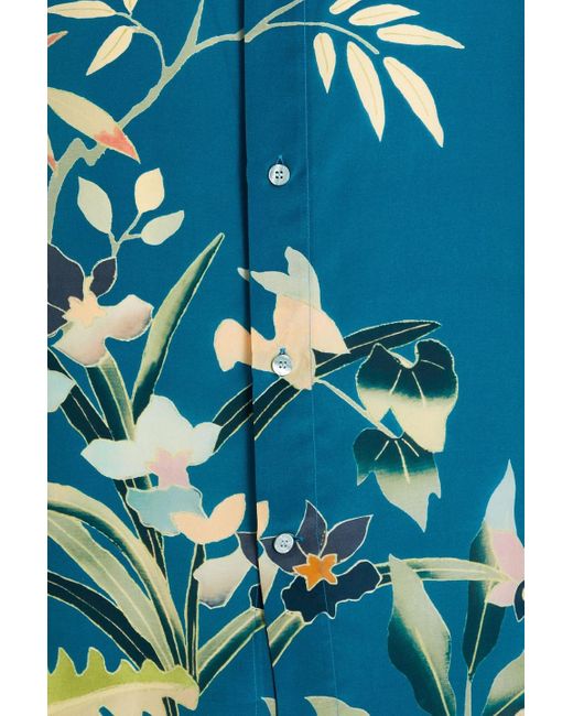 Etro Blue Floral-print Silk Crepe De Chine Shirt for men