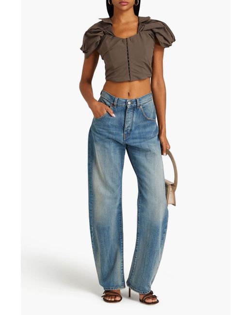 Jacquemus Brown Le Haut Cropped Pleated Twill Top