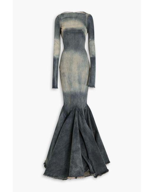Rick Owens Gray Fluted Denim Gown