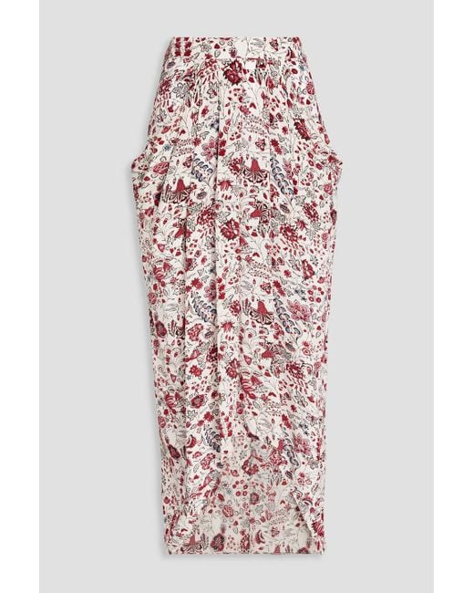 Isabel Marant White Ginkinali Pleated Floral-print Silk Crepe De Chine Midi Skirt