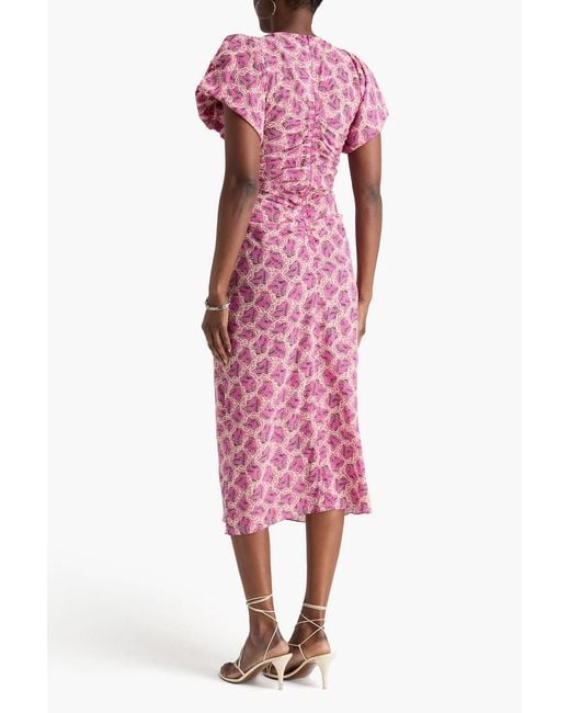 Isabel Marant Pink Midikleid "gilya" aus stretch-seide mit print und raffungen