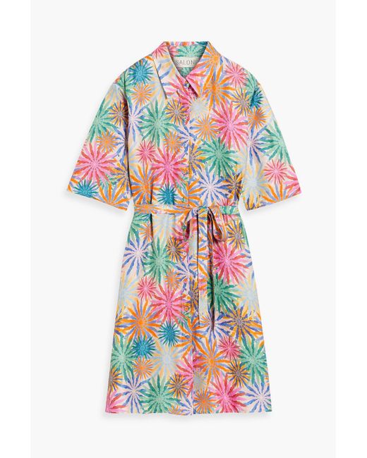 Saloni White Jeri Printed Silk-Twill Mini Shirt Dress