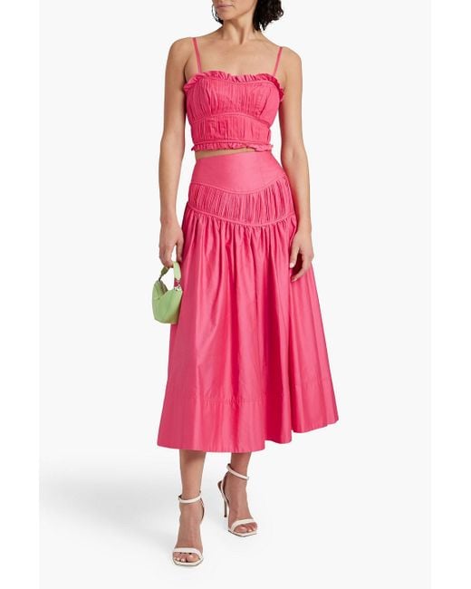 Aje. Pink Curve Pleated Cotton-poplin Midi Skirt