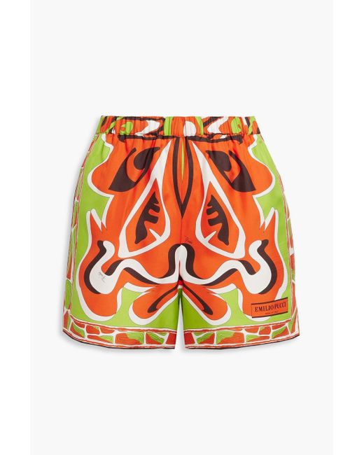 Emilio Pucci Orange Printed Silk-twill Shorts