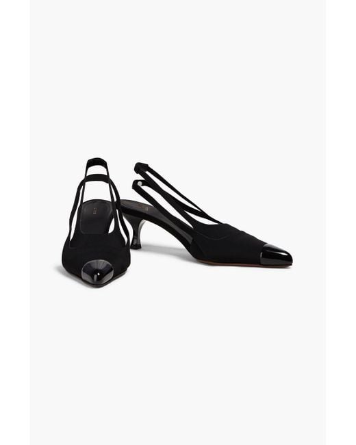 Neous Black Patent Leather-trimmed Neoprene Slingback Pumps