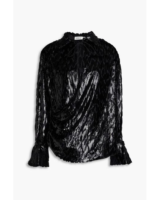 Jonathan Simkhai Black Luella Wrap-effect Metallic Fil Coupé Lurex And Silk-blend Blouse