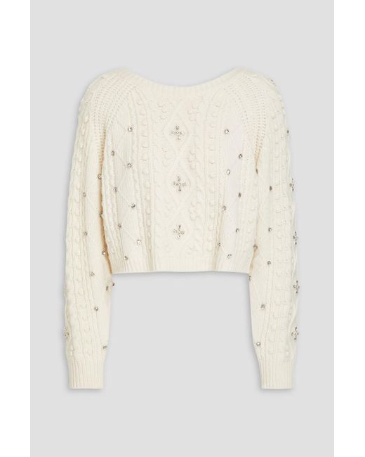 Ba&sh Natural Otello Cropped Embellished Cable-knit Wool Cardigan